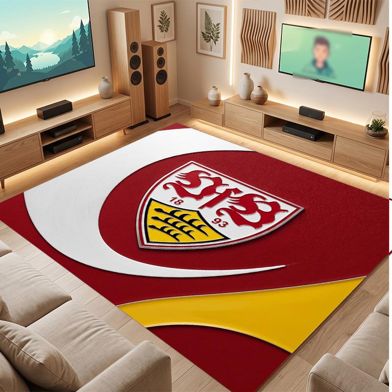 VfB Stuttgart Football Print Crystal Velvet Rug, Comfortable Water Absorbent Non Slip Indoor Floor Carpet