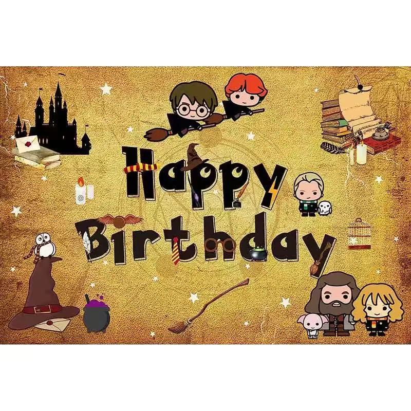 Happy Birthday Party Magic School Theme Decoration Banner Background Magic Boys and Girls Children Photography Background Photo
