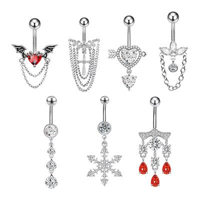 Kadınlar İçin Kalp Göbek Piercingi Takı Paslanmaz Çelik Zirkon Göbek Halkası Vücut Piercingleri Aksesuarları