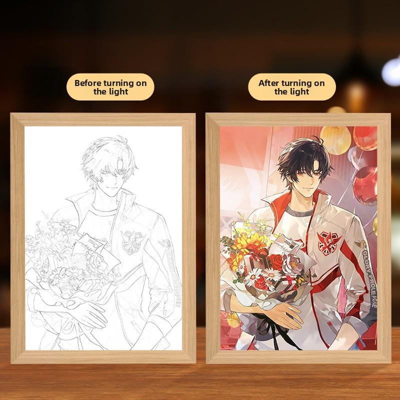 23cm/9.06in Light Painting Full Time Expert Cartoon Color Box 3D Anime Peripherals Night Collectible Bedside Decoration Toy Gift