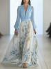 2025 European & American Women's Digital Print V-neck Patchwork Long Sleeve Dress