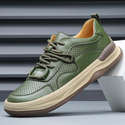 New Spring and Summer Men's Shoes Breathable Little White Shoes Leather Sports Trend Hollow Casual Board Shoes