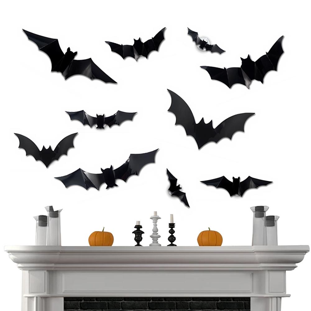 12 Stück Halloween-Fledermäuse Wanddeko, im Dunkeln leuchtende Fledermaus-Wandaufkleber für Halloween-Partys, Schlafzimmer-Fensterdekorationen