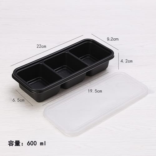 MiniMood Disposable Lunch Boxes, 3-Pack, 600ml, 50-Piece Set, Black, with Clear Lids, Microwave-Safe, for Lunch Delivery, Dishware, and Storage (22x9.