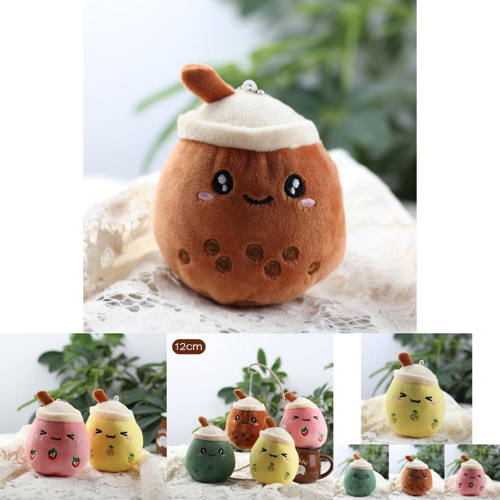 Adorable Plush Apple Fruit Milk Tea Cup Keychain Soft Short Plush Toy Gift
