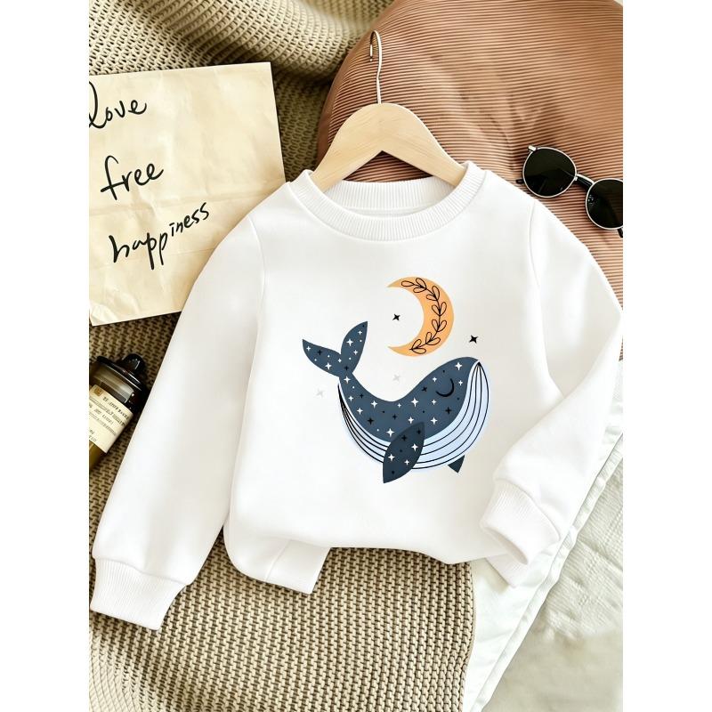 European sizes Cute Whale Print Pattern 0-3 Years Old Kids' Spring Thin Round Neck Sweatshirt Comfortable Soft Design Suitable for Outdoor Wear