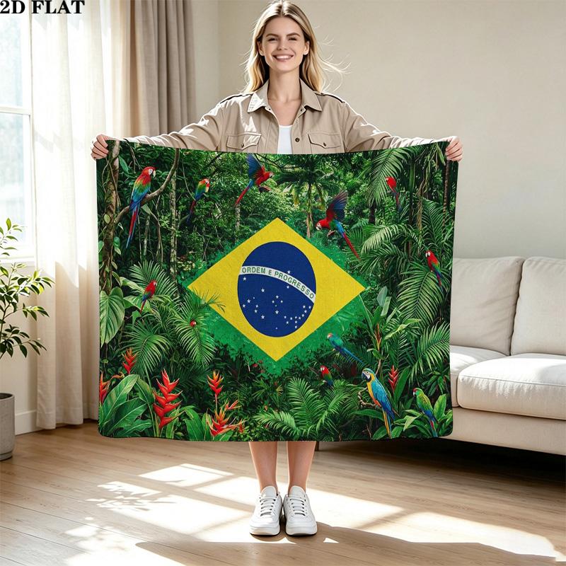 Bandeira Brasileira Print Flannel Blanket High Quality Warm Comfortable Cover for All Seasons Perfect for Gifts Home Decor