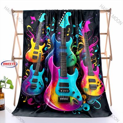 Next Day Shipping Great Gifts for Music Lovers Guitar Printed Blankets Bedroom Sofa Office Four Seasons Shawl Blanket Super Soft