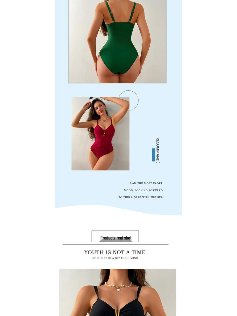 Women's Sexy V-neck One-Piece Swimsuit – Elegant European & American Style