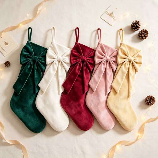 Christmas Stocking Decorations Velvet Stockings with Decorative Bow, Large Xmas Hanging Stylish Indoor Festival Supplies Socks for Fireplace, Mantel,