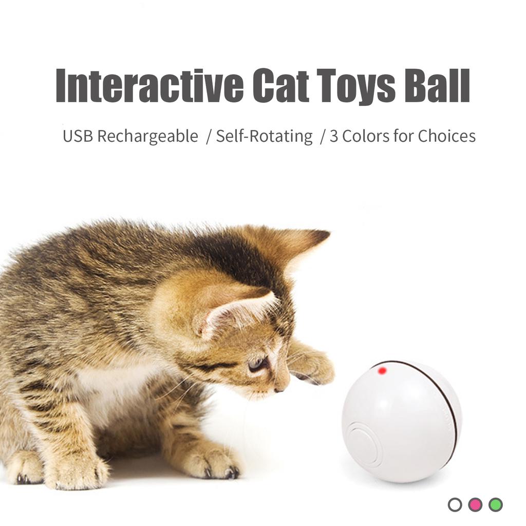 Interactive Cat Toys Ball USB Rechargeable LED Rolling Ball Self-Rotating Anti-Scratch Chasing