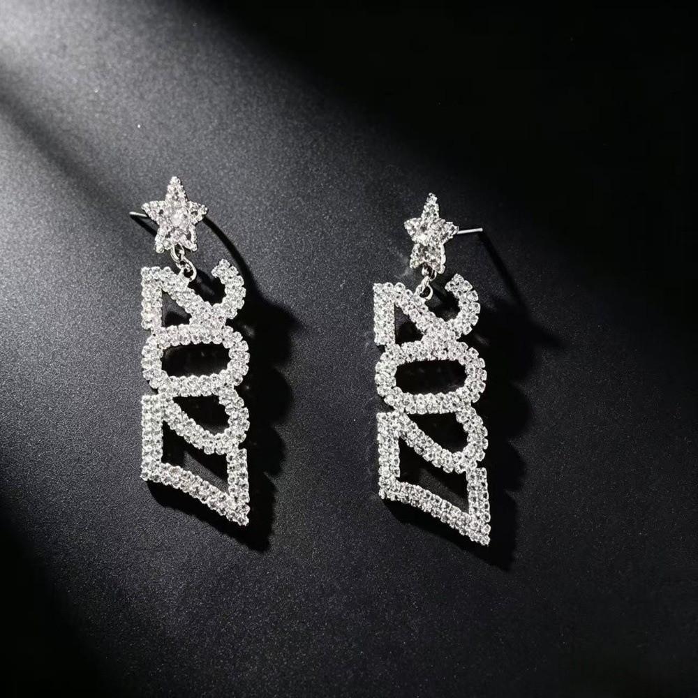 Rhinestone 2027 Digital Earrings Fashion Long Drop Earring Jewelry New Year Earrings Christmas