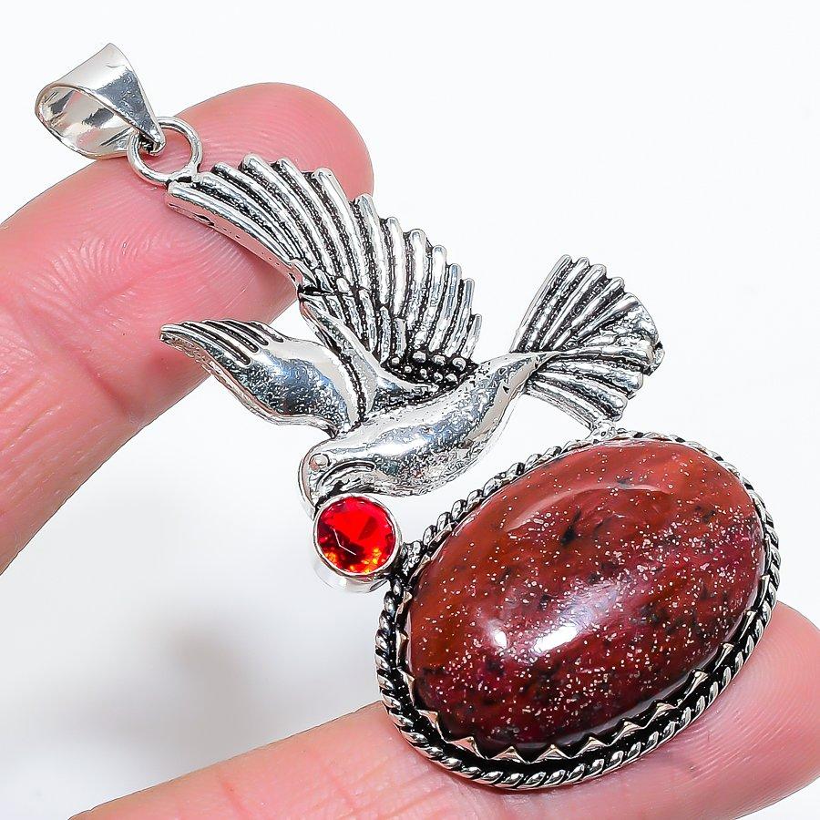 

Red Snake Skin, Garnet Gemstone Handmade Ethnic Jewelry Pendant 2.64 VR-4043