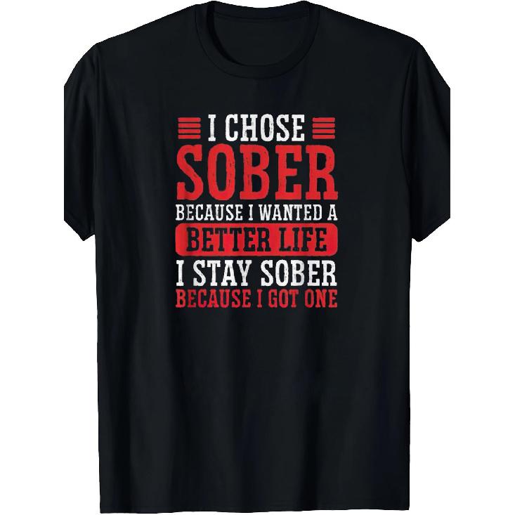 Men's Sober Life T-Shirt/12 Step AA Meeting Slogan & Addiction Recovery Gift/Black with Red Sobriety Text/Comfortable Crew Neck Short Sleeve/12-Step