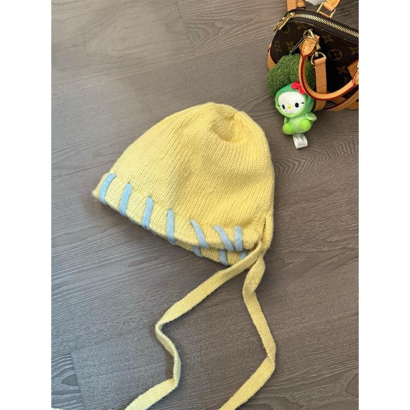 

Hand stitched Edge locked Woolen Hat for Women with Small Face Winter Warm and Ear Protecting Knitted Lei Feng Hat M（54-58cm）