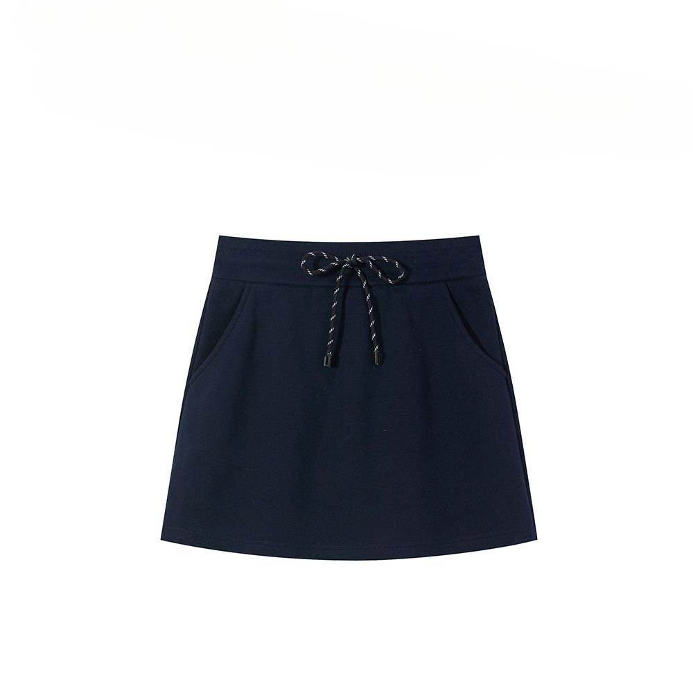 

Korean Academy Style Dark Blue Embroidered Long Sleeve Hoodie and Skirt Set XL