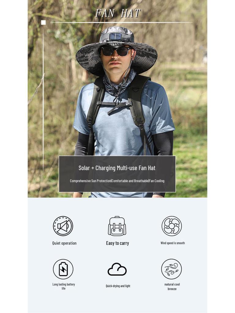 Solar-Powered Detachable Fan Hat: Quick-Dry Fisherman Style for Men's Outdoor Summer Use