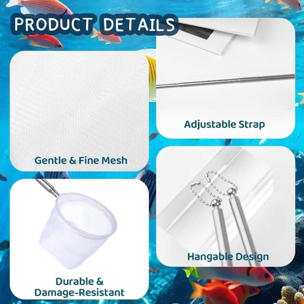 Fine Net Aquarium Dip Net Stainless Steel Fishtanks Cleaning Net Retractable Fishing Net Fish Tank