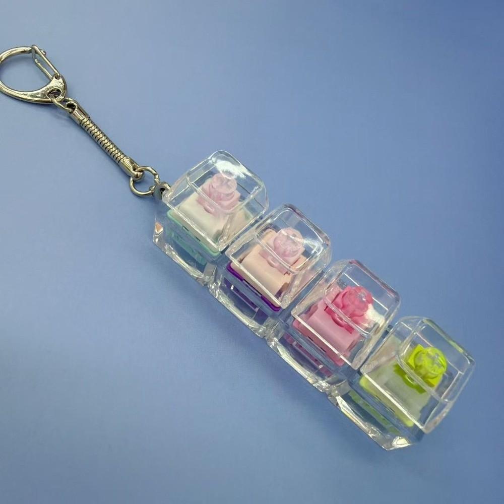 New 1/2/3/4/9 Keys Keyboard Keychain Transparent Key Button Finger Toy Pass The Time Stress Relief Keycap Keychain Kids