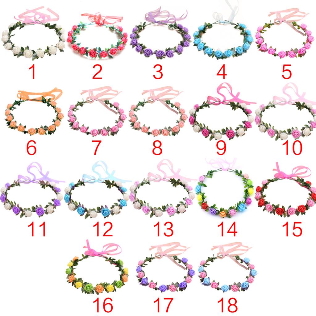 Boho Flower Headband Hair Wreath Floral Garland Crown  Headpiece with Ribbon