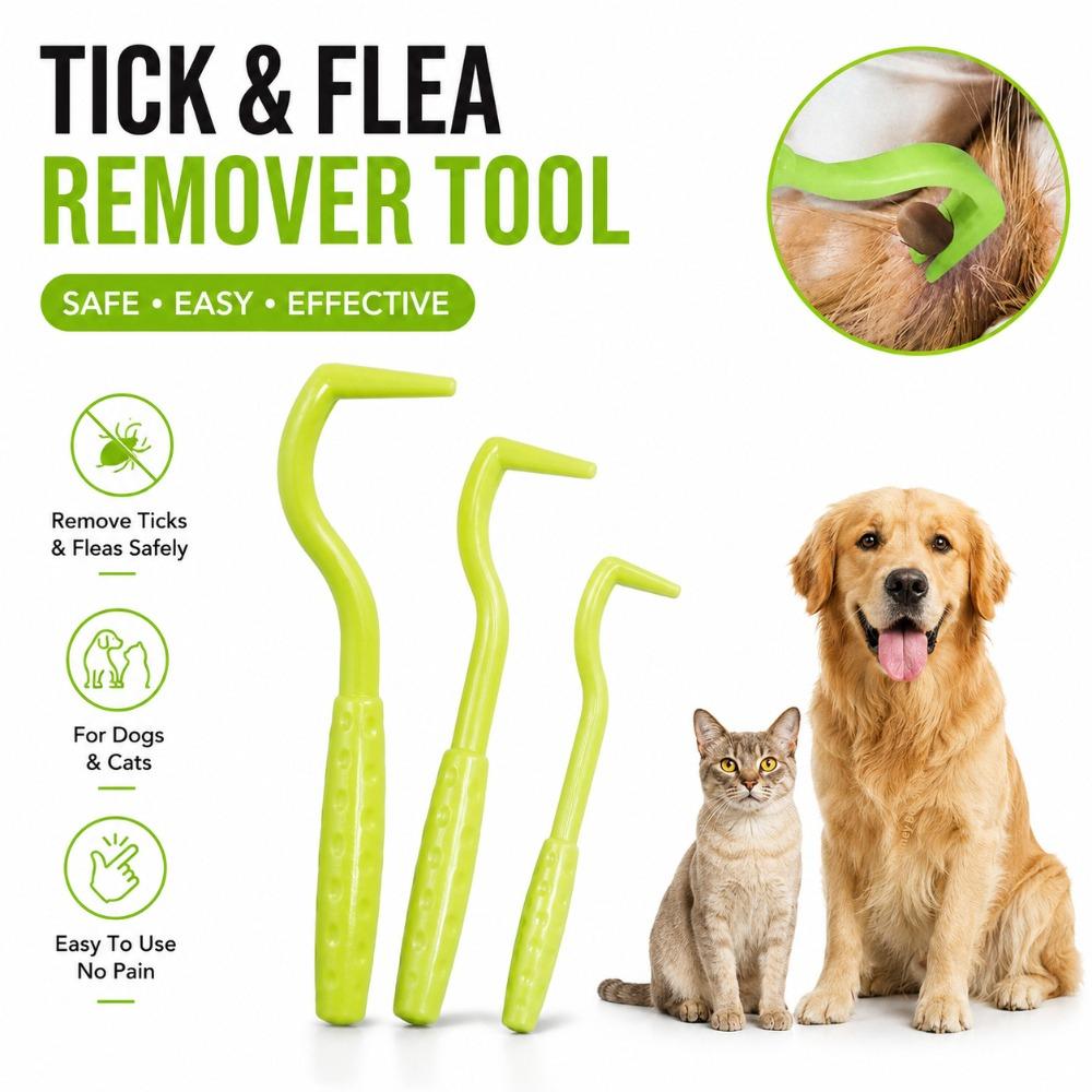 1/3 Set Pet Tick Flea Remover Hook Tweezer Portable Mite Extractor Tool for Cat Dog Daily Grooming Cleaning Accessories Supplies