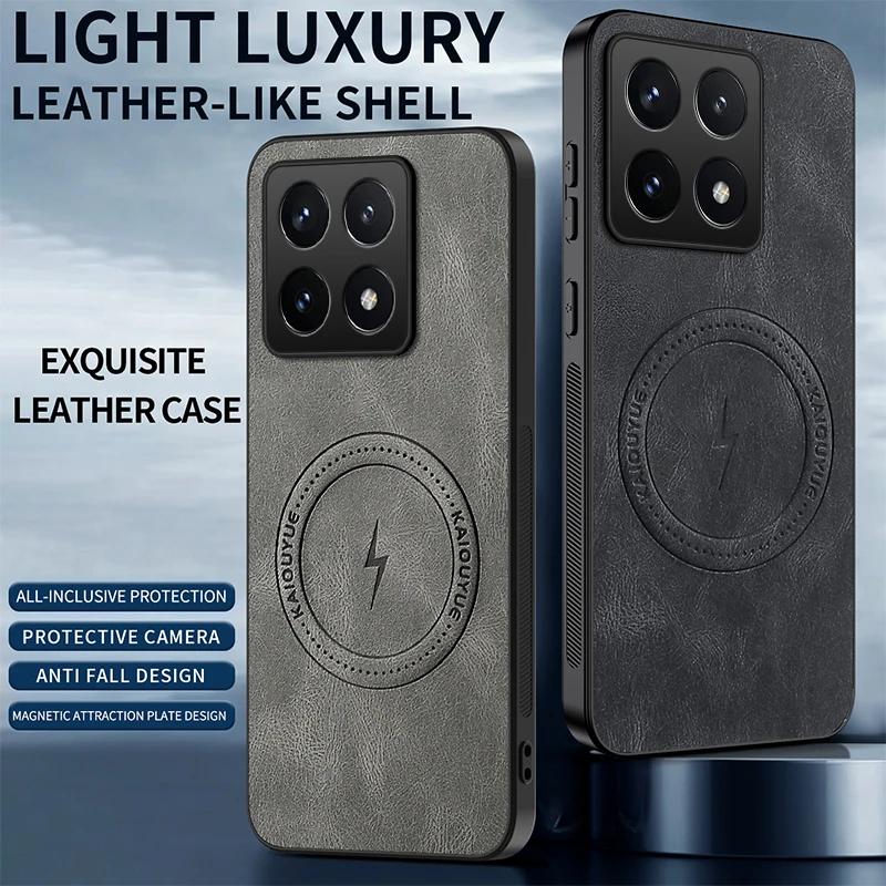 For Xiaomi 14T Pro Case for Magsafe Luxury Sheep Skin Magnetic Matte Leather Cover for Mi14 T 14Tpro Shockproof Anti-drop Bumper