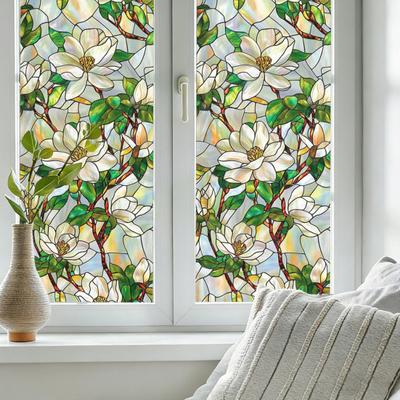 Yousheng Window Privacy Film Stained Glass Floral Static Window Cling Decorative UV Blocking Heat Control Glass Sticker for Glass Doors