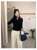 Plus Size Women's Spring/Autumn Long Sleeve Half-Open Neck Slimming Base Layer Top - Korean Style