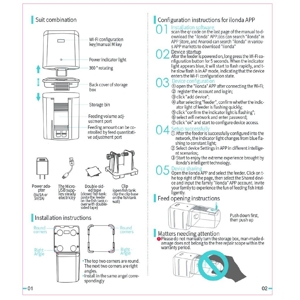 WiFi Automatic Fish Tank Feeder Aquarium Pond Food Feeder Timer Speech Control Dispenser Adjustable 5V/2V Black