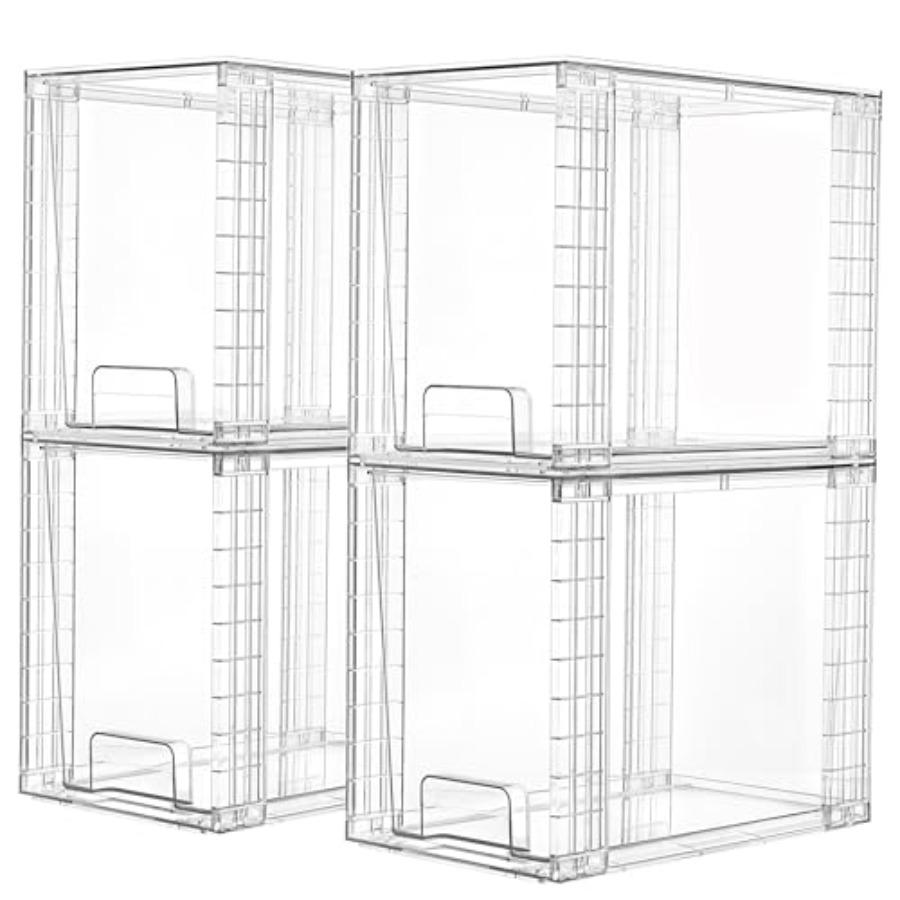 

4 Pack Clear Stackable Storage Drawers 9.7 High Plastic Organizers Bins for Skincare Bathroom Supplies Cabinet Undersink Vanity United States