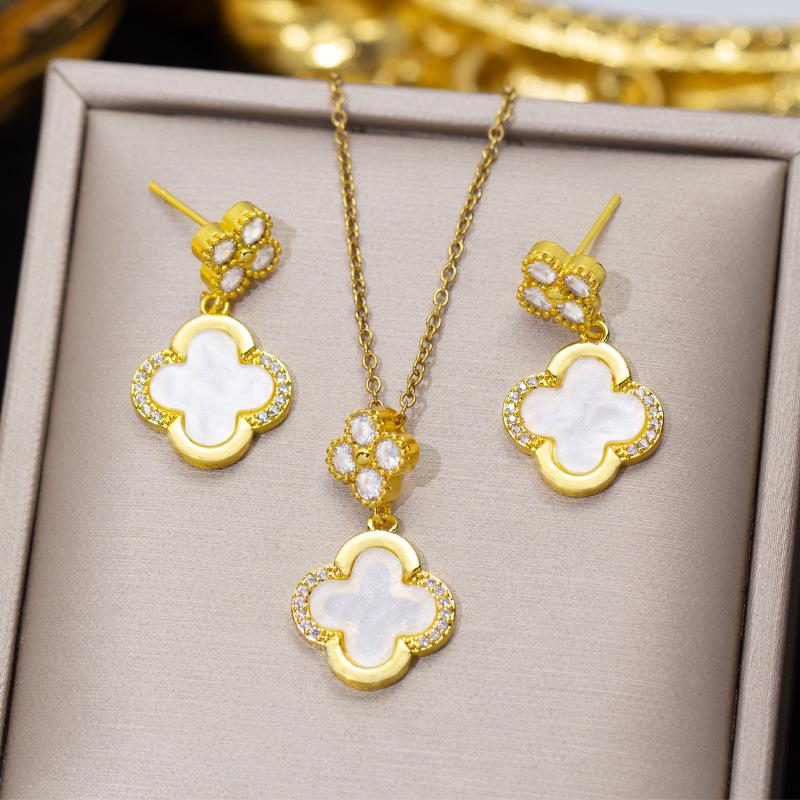 Titanium Steel Four-leaf Clover Necklace and Earring Set High-end Understated Luxury Unique and Elegant Earrings Clavicle Chain Jewelry