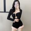 Swimsuit Women's One-piece Belly Covering Thin Conservative Girl With Small Breasts Long Sleeves Sexy Seaside Vacation Hot Black