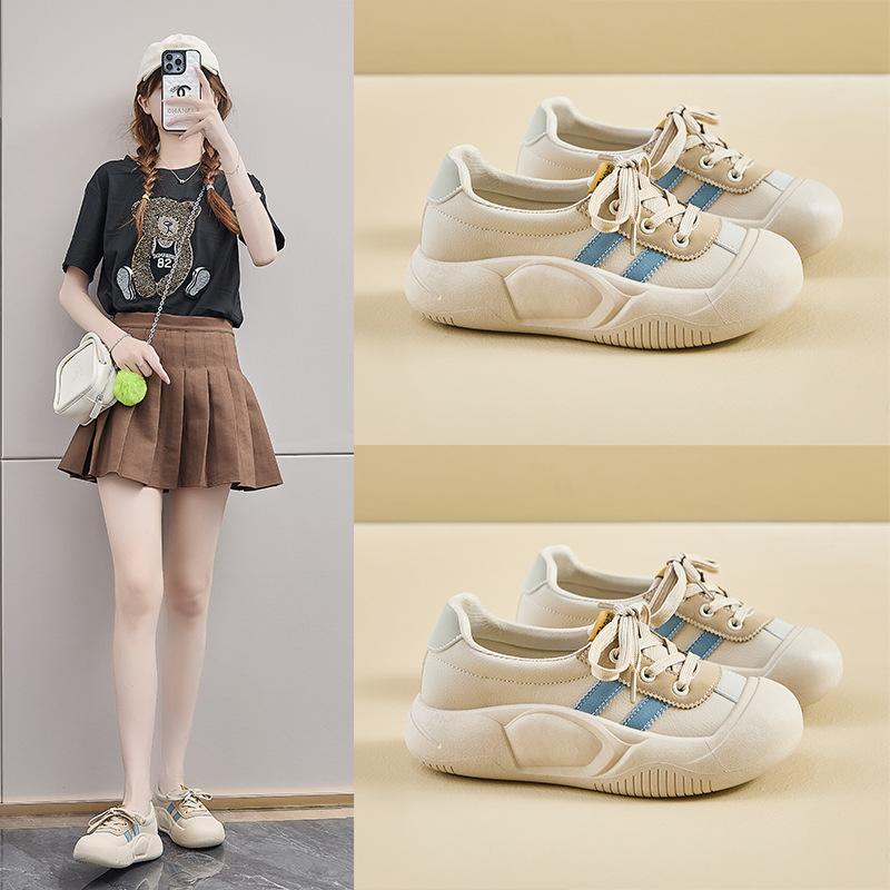 Wiosenne Białe Buty Nowy Styl Butów Sportowych na Grubej Podeszwie Podwyższającej dla Studentek Buty Casualowe