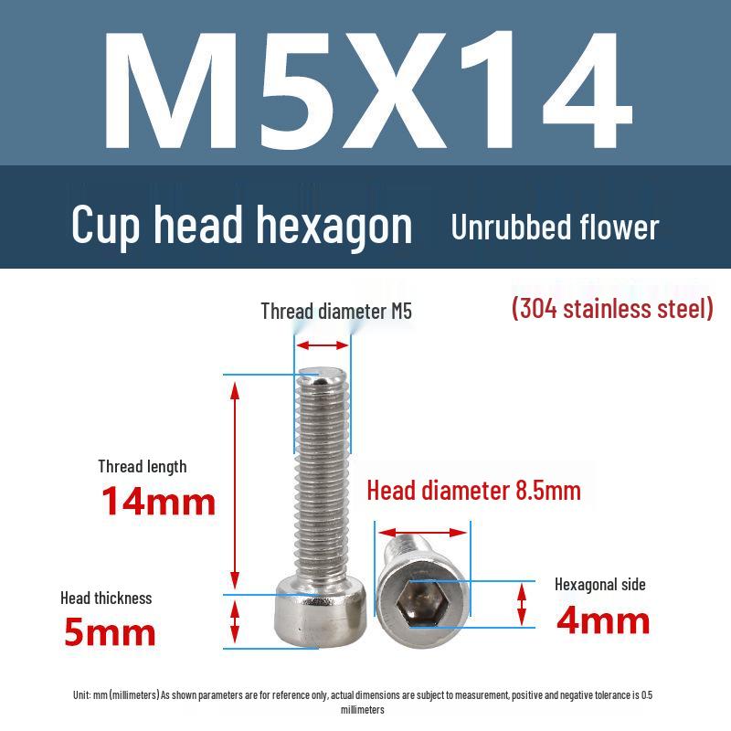 Yigu 304 Stainless Steel Socket Head Cap Screw, M2-M6 Cylindrical Head, Full Thread, Non-Knurled