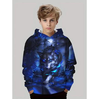 Wolf Children's Hoodie Cool Animals 3D Print Top Spring Autumn Fashion Pullover Long Sleeves Sweatshirt Comfortable