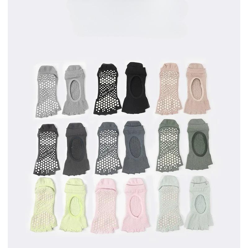 Silicone Non-slip Yoga Socks Women Backless Breathable Toeless Floor Pilates Socks Five-finger Indoor Workout Dance Sports Socks
