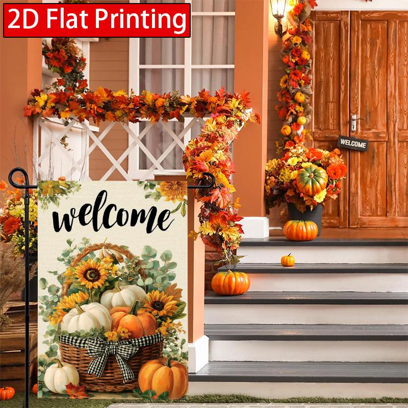 2D Flat, 2D Flat Thanksgiving Pumpkin Sunflower Garden Flag_1 (1)- Outdoor Garden Flag Double-sided Home Decoration Courtyard Decoration Outdoor Decor