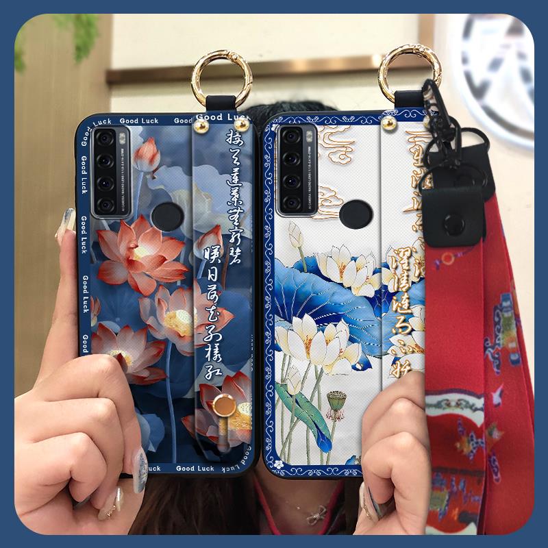 Anti-knock Ring Phone Case For TCL 20 SE Phone Holder Back Cover Elderly lady Dirt-resistant Protective Lanyard Silicone