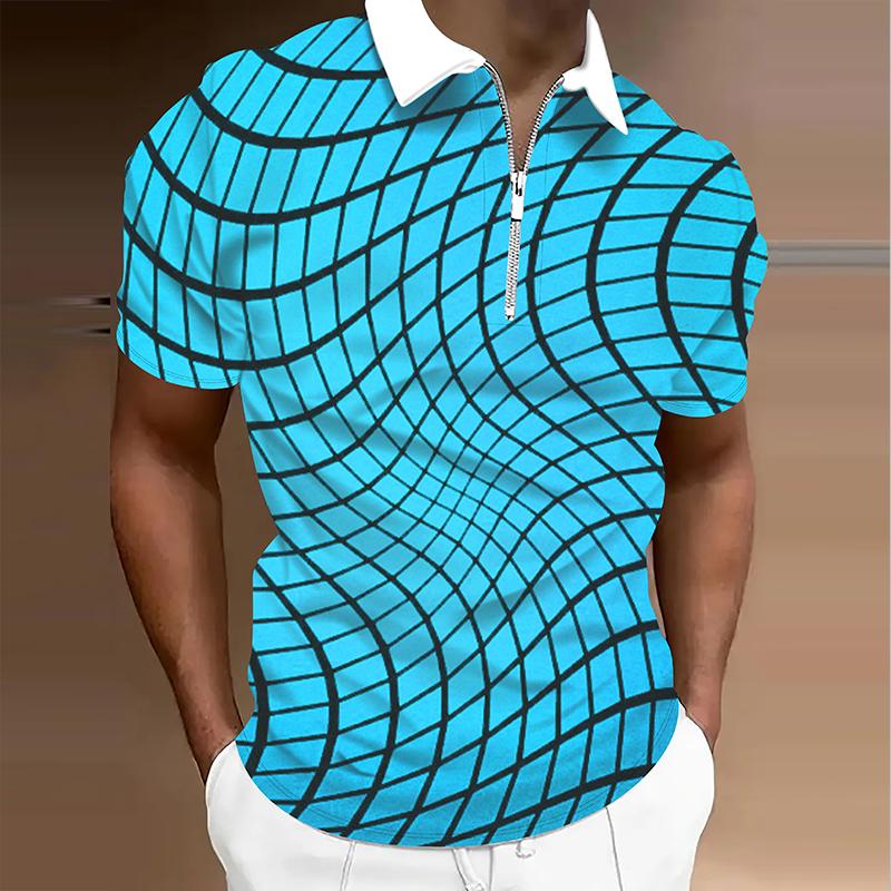 

Мужская рубашка поло повседневная на молнии с коротким рукавом модная повседневная на молнии летняя весенняя рубашка стандартного кроя с 3D-принтом XS синий