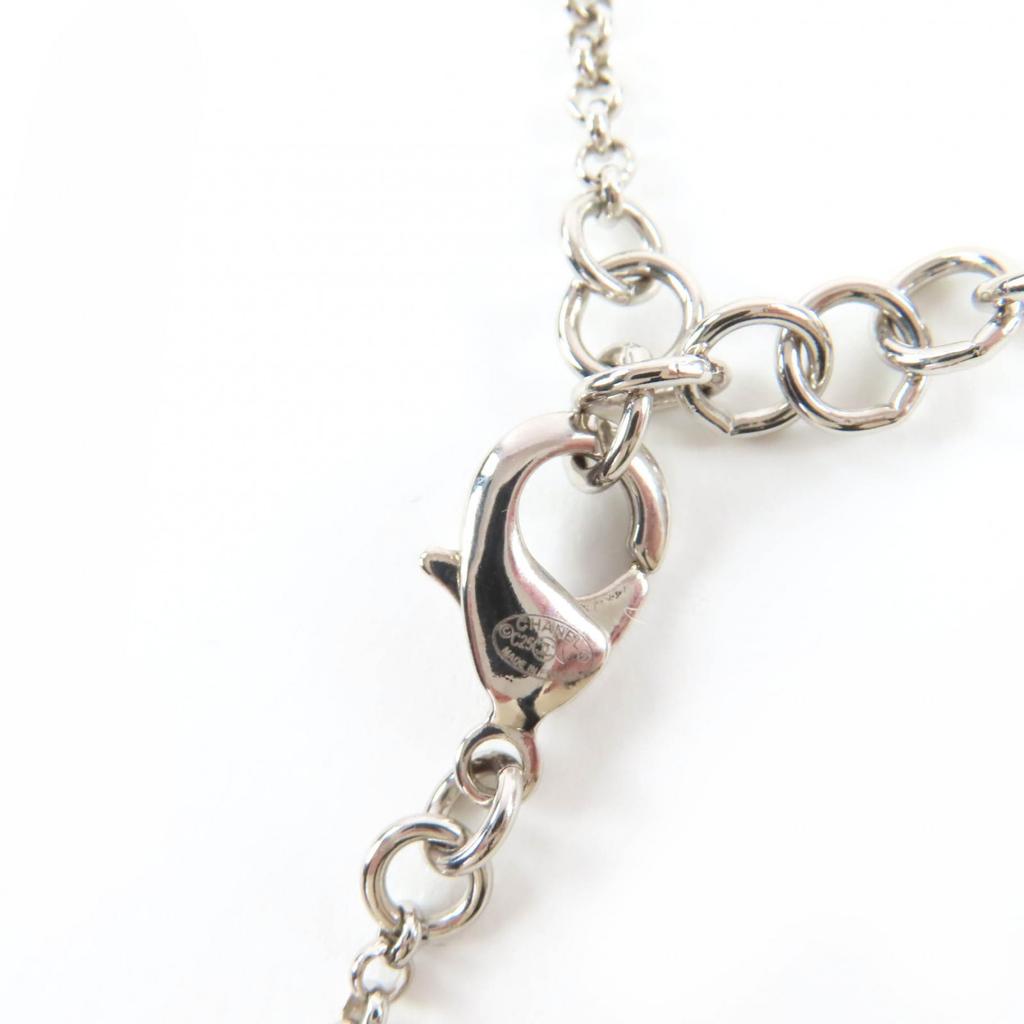 Pristine CHANEL Necklace COCO Mark Faux Pearls and Rhinestones Silver C25V Used