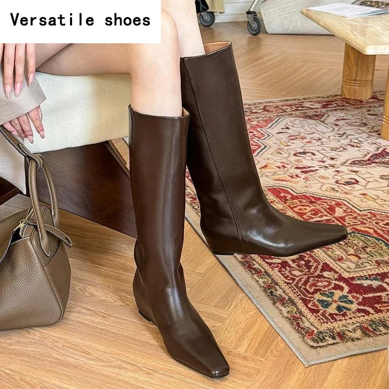 Designer Street Style Women Knee High Boots Fashion Slip On Internal Eevation Ladies Concise Long Botas De Mujer