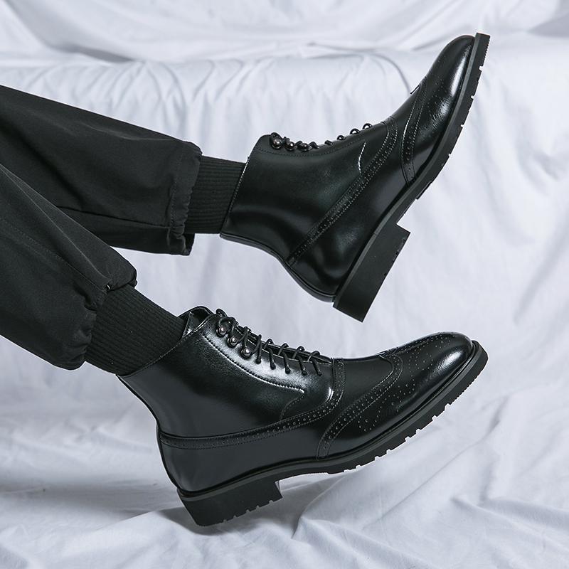 British Style Men Dress High Top Shoes Classic Mens Ankle Boots Fashion Leather Male Brogue Shoes Comfy Elegantes Business Botas