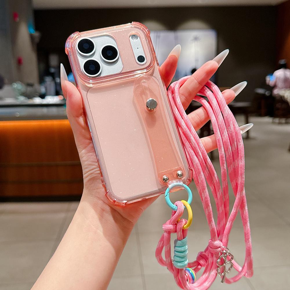 KEYSION Crossbody Wrist Strap Transparent Phone Case for iPhone 13 14 15 16 17 Pro Max Air 16 Plus Long Lanyard Shockproof Cover