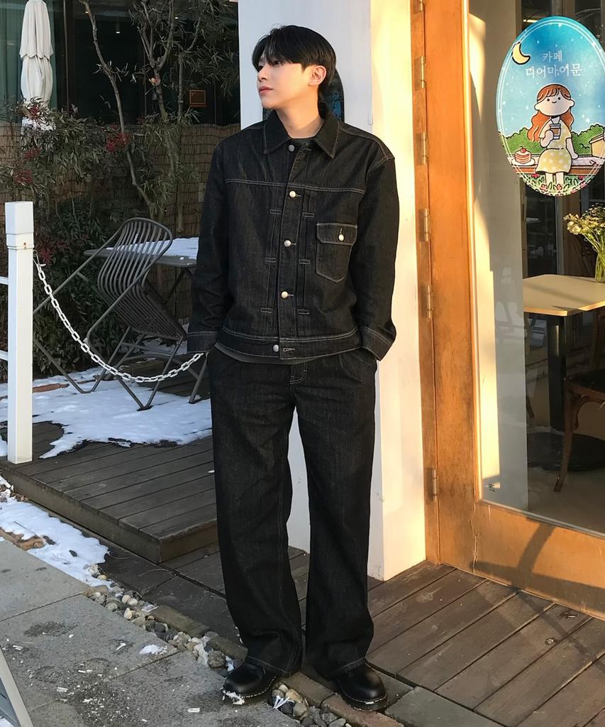 Mindbridge [Set] Black Raw Denim Single-Pleat Set-Up