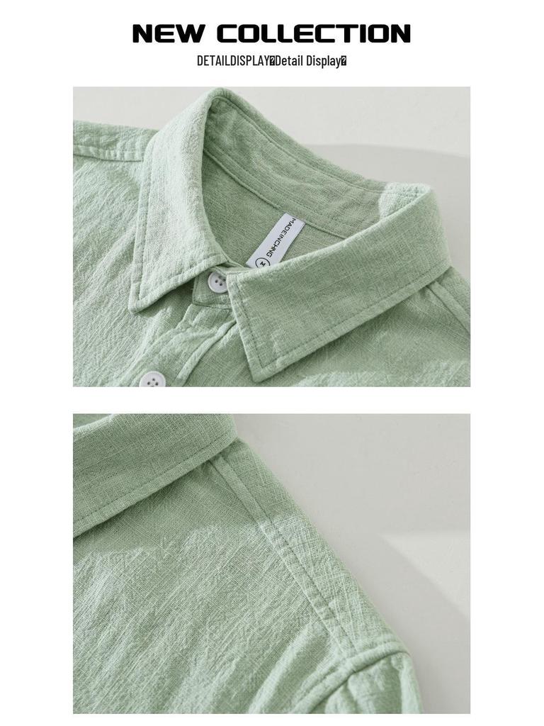 1267 Solid Color Short Sleeve Cotton Linen Shirt