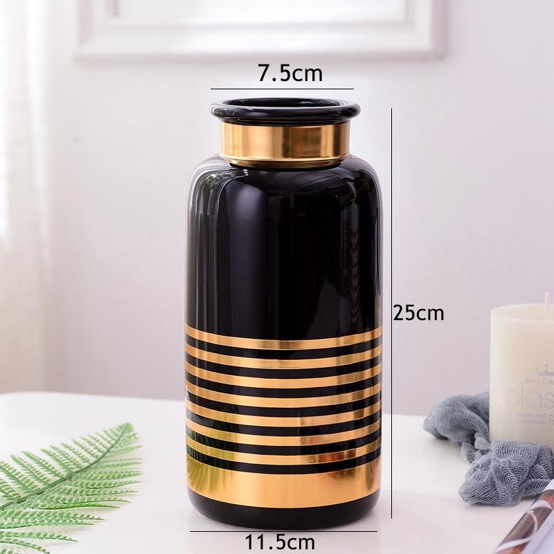 1 Stück Schwarz Weiß Keramikvase Goldlinien Design Blumenvase Wasserpflanzgefäß Heimdekorative Tischvase