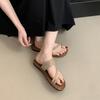 Super soft flat-bottomed linen slippers for women's outer wear summer new jacket toe sandals casual vacation beach seaside sandals