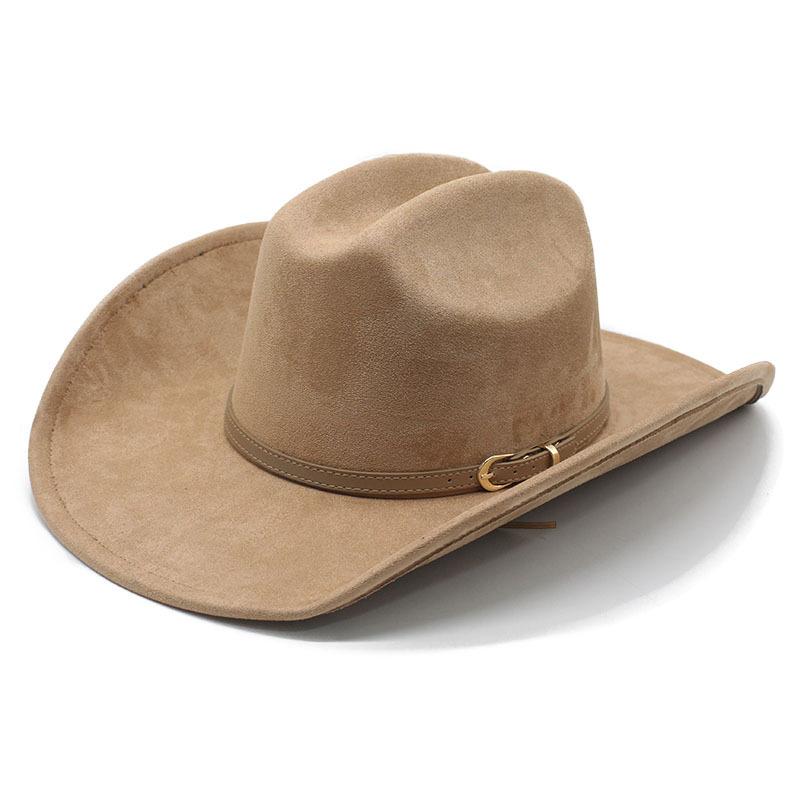 New Belt Western Cowboy Hat Woolen Jazz Top Hat Men and Women's Ethnic Style Autumn and Winter Felt Hat Big Eaves Hat