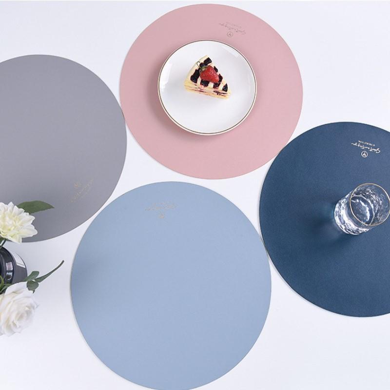 1/4/6 Sets Round PU Leather Placemats and Coaster Set Insulation Mat Oil-Proof Waterproof Table Place Mats for Coffee Blue Green