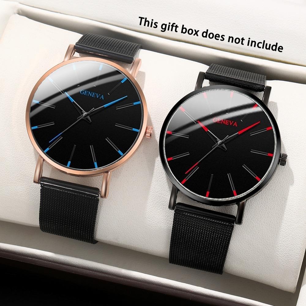 Genevn Uhr 2-teiliges Set Herren-Netzarmbanduhr Quarzuhren-Set